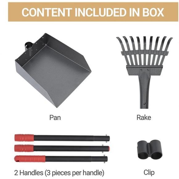 Dog Pooper Scooper, Dog Poop Tray and Rake Set with Long Stainless Handles - Picture 5 of 7